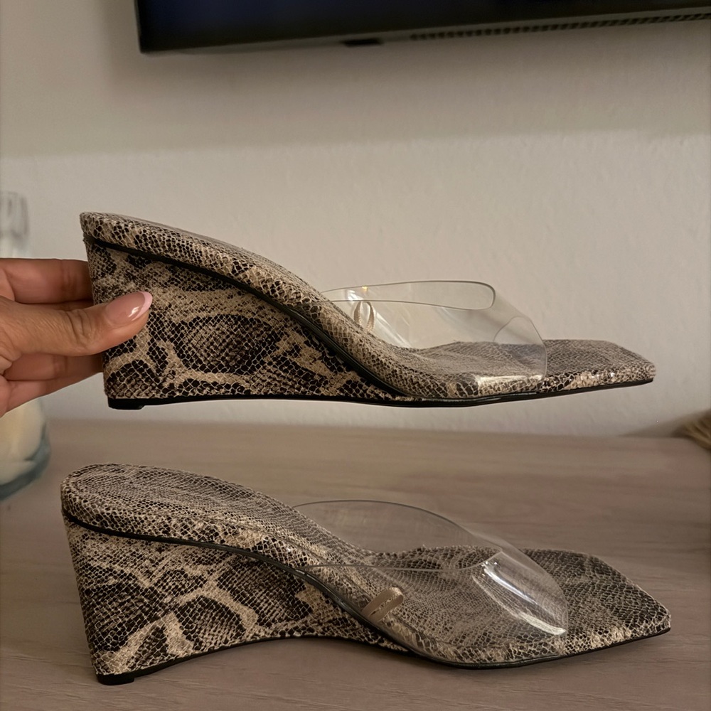 Zara Snakeskin Wedge Sandals with Clear Strap